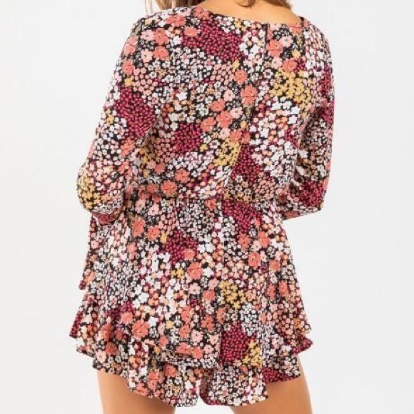 New 70s Boho Floral Print Chiffon Romper Dress - Picture 4 of 5